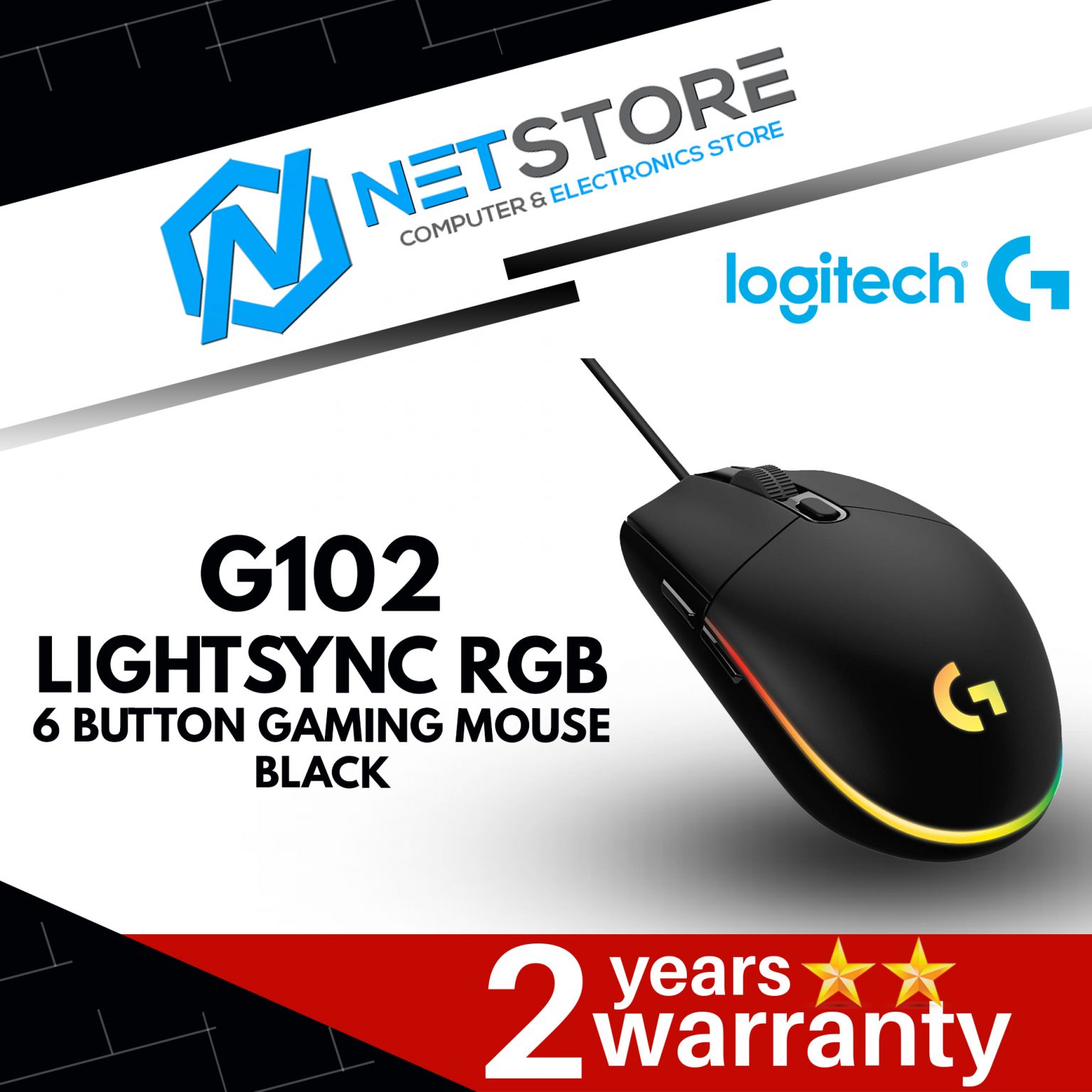 Logitech G102 Light Sync RGB 6 Button Gaming Mouse (Black) - Big2 Bazaar